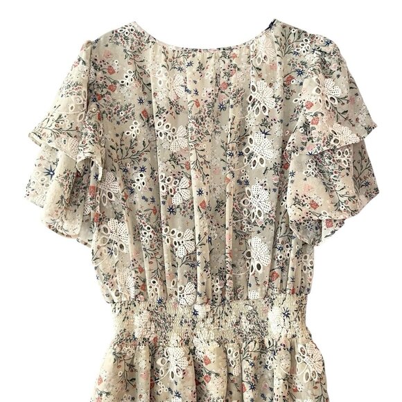 Tularosa Blanche Dress Cream Jasmin Ruffle Smocked Embroidered Eyelet Cottage M - Picture 8 of 11